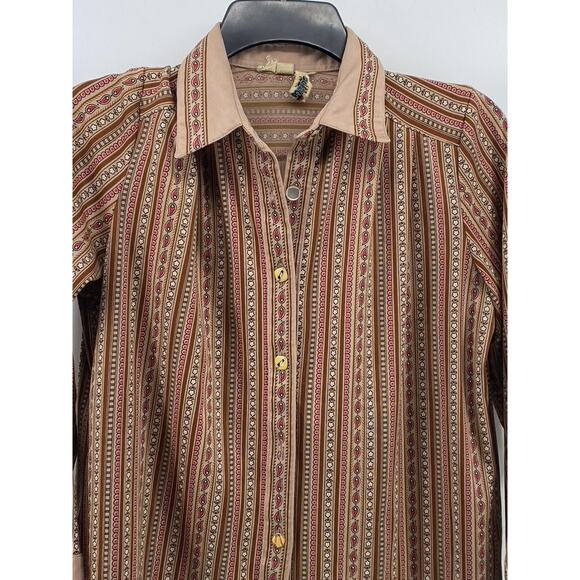 WEIDE Women's Vintage Brown Printed Button-Up Long Sleeve Top SZ S - Picture 3 of 9